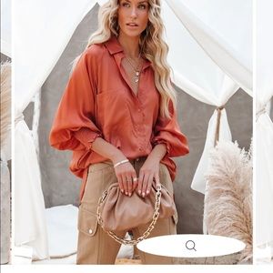 VICI - Kinzie Tencel Pocketed Button Down Top Soft Clay XL